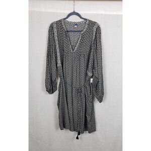 Old Navy Dress Womens 3X Black White Boho Floral Print Long Sleeve Tassel Pocket